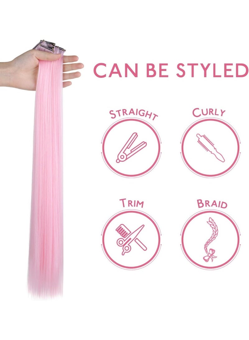 CLENEA 10 Pcs Hair Extensions Clip for Women, Clip in Hair Extensions, Synthetic Straight Long Hairpiece, Not Easy to Fall Out, Does Not Hurt Your Hair, For Daily, Cosplay, Party, Blue, Pink - Image 2